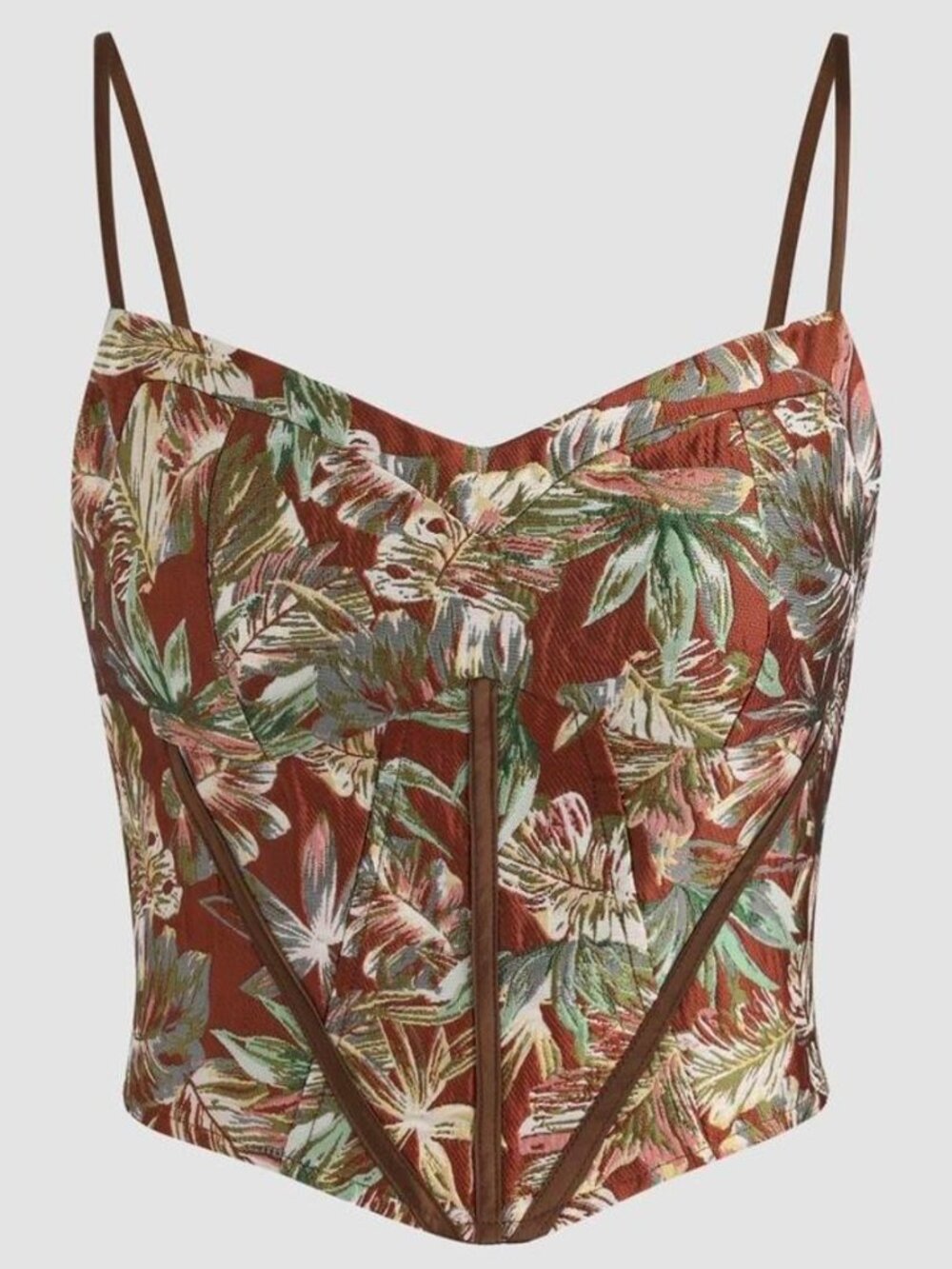 NEW! CIDER Wet and Wild Tapestry Tropical Corset Crop Tank Top Bustier Boho